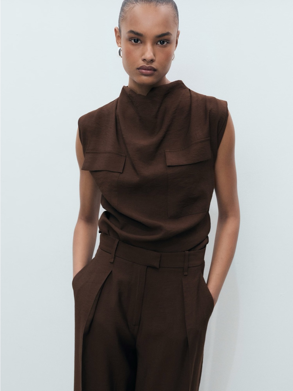 🔸NWT🔸Mango Brown Wide Leg Pleated Pants - Picture 8 of 10